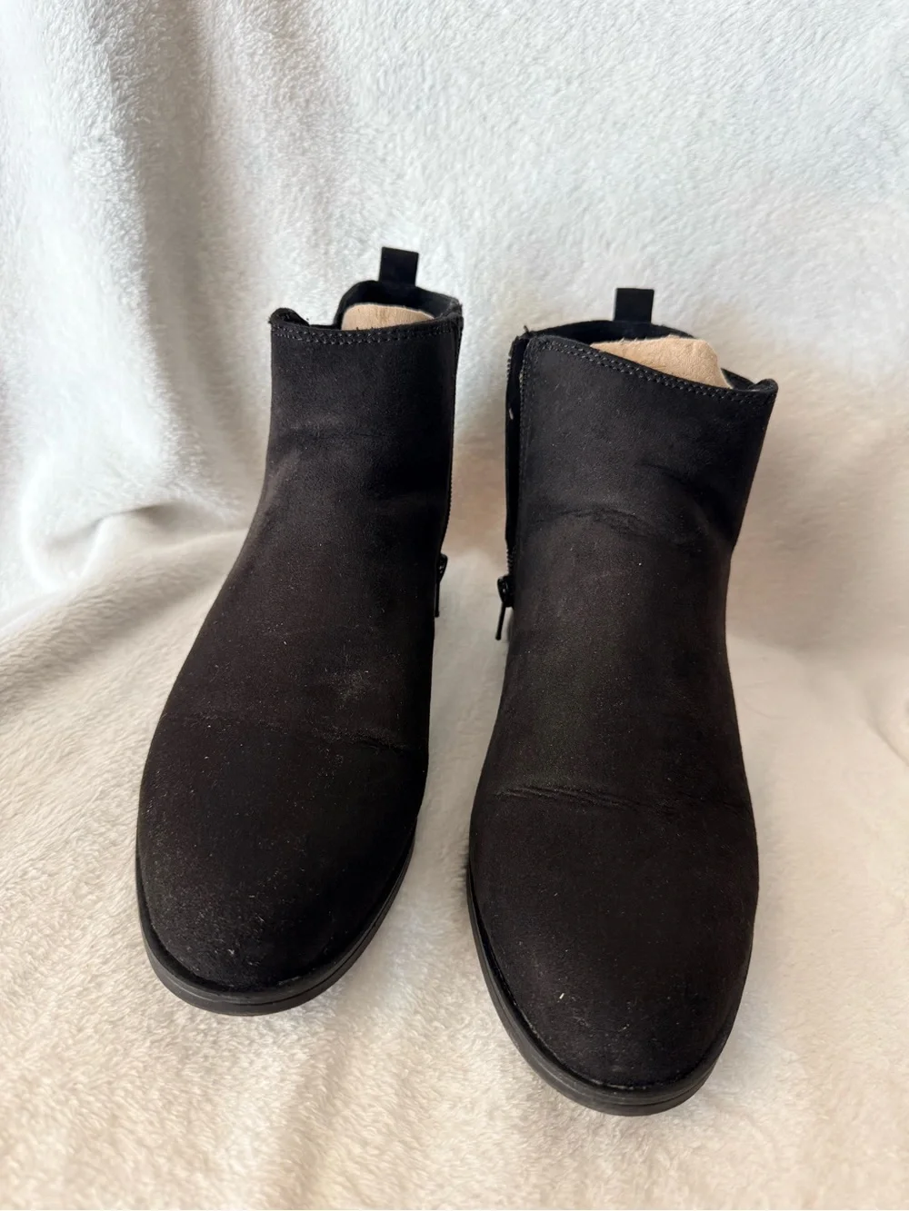 SO Black Suede Ankle Booties with Side Zip